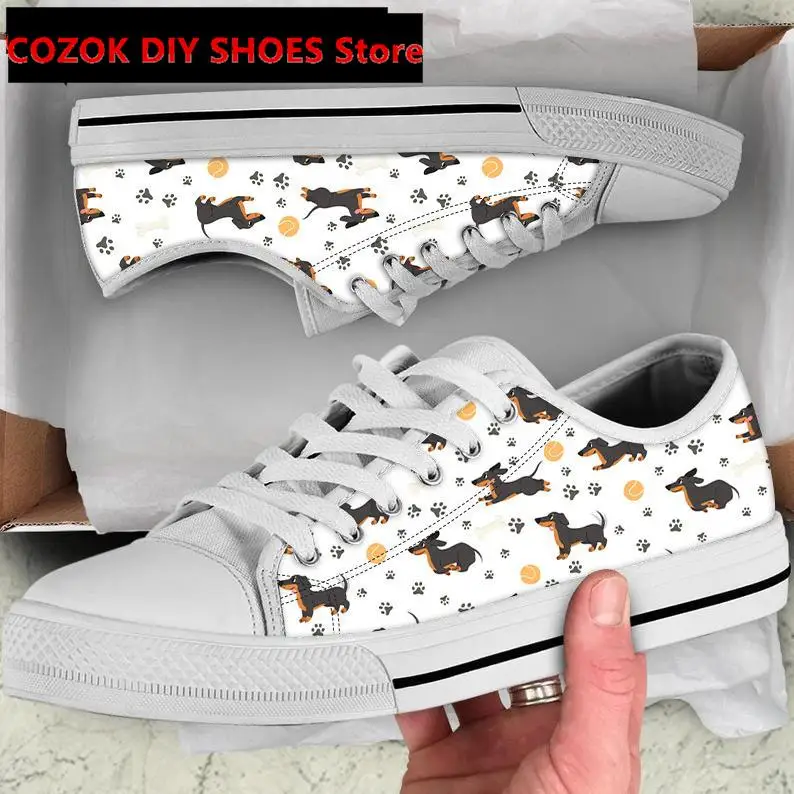 Dachshund and Musical Notes Printed Low Top Style Sneakers for Women Ladies Comfortable Flats Shoes Walking Shoes