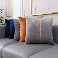 2Pcs/set Velvet Throw Pillow Covers 18x18 Pack of 2 with Gold Leather Decorative Couch Pillowcase Luxury Modern Pillow Covers