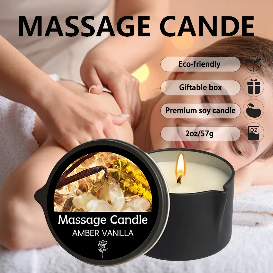 Bernsteinfarbene Vanille-Massagekerze, Duftkerzen aus Sojawachs – ideal zum Erstellen eines entspannenden Ambients und als Weihnachtsgeschenk, Geschenke für Frauen