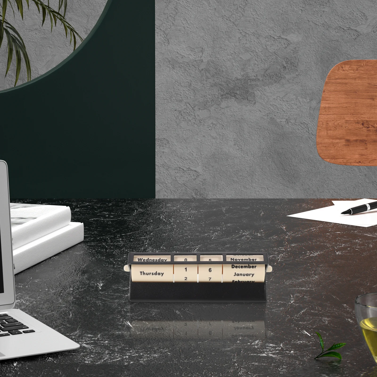 Rollender ewiger Kalender, manueller drehbarer Tischkalender, wiederverwendbare Metall-Tischplatte, dekorative Datumsanzeige für Büro, Zuhause, Studium