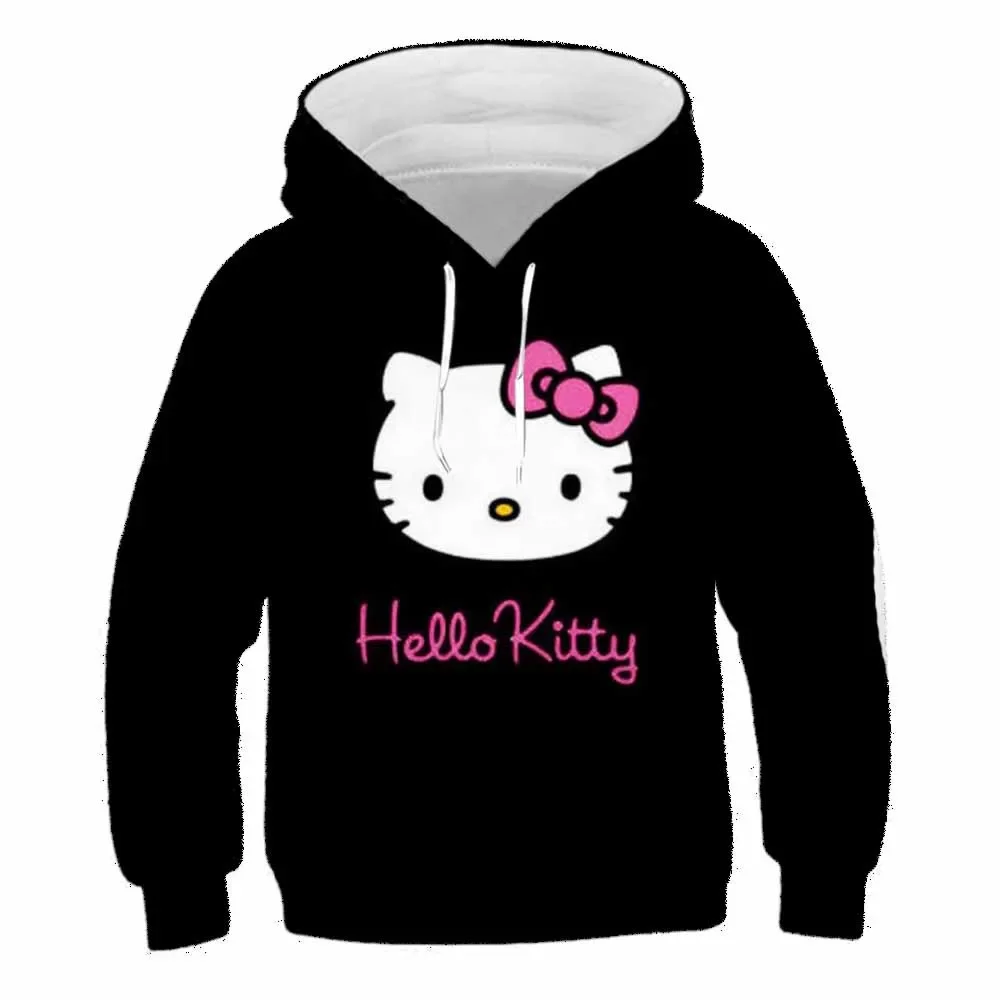 2023 Hello Kitty Autumn Hoodie Girl Kawaii Sweet Cool Top Kawaii Loose Cartoon Harajuku Style Vintage Clothes Y2K children Girl