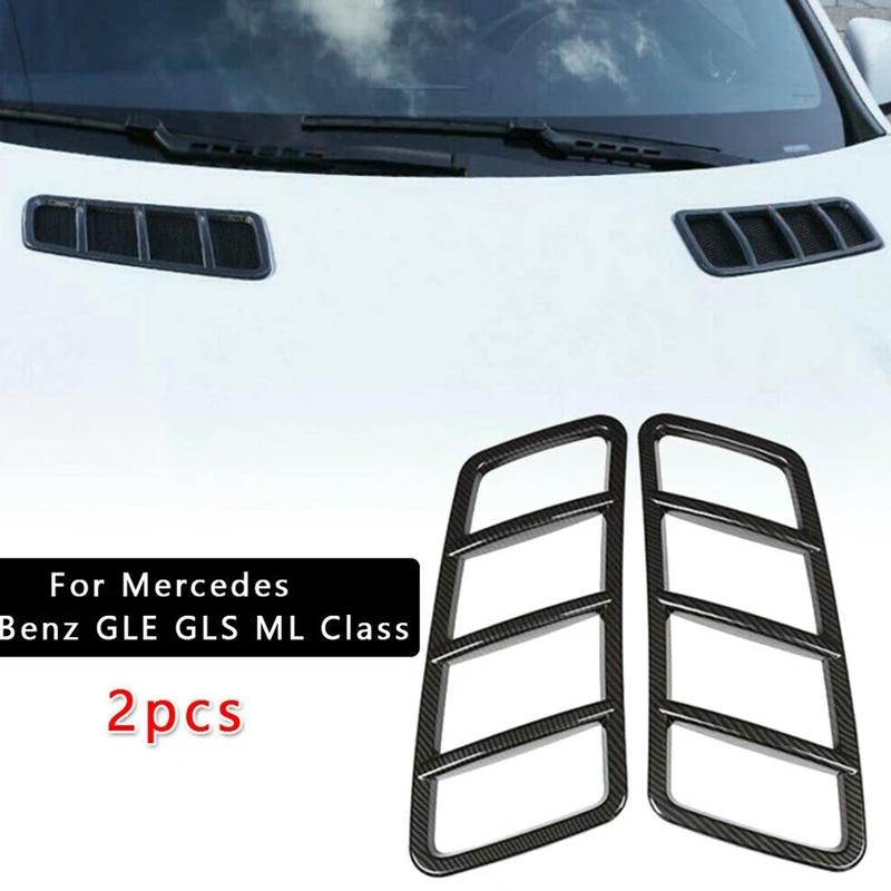 

2X Carbon Fiber Black Hood Engine Air Vent Cover Trim For Mercedes Benz ML W166 2012-2015 GL X166 2013-2015