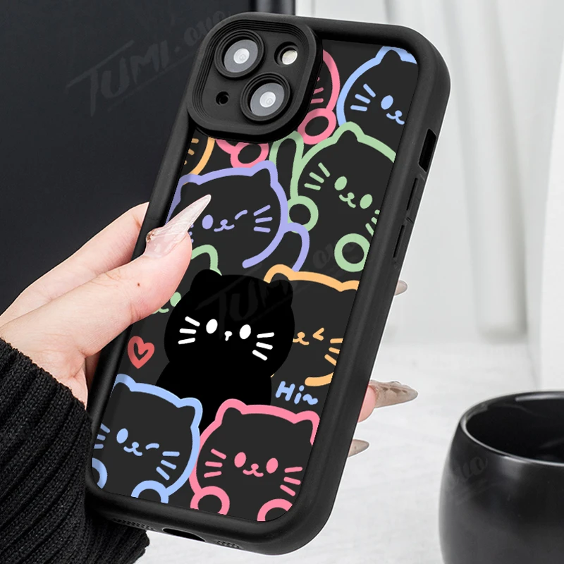 Lovely Line Black Cat Soft Phone Case for Samsung Galaxy A55 A35 A25 A15 A05 A05S A24 A13 A23 A12 A22 A32 A52 A52S A71 A72 A51