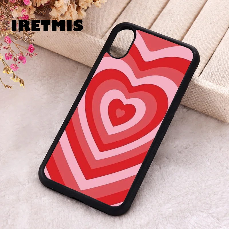 Iretmis Phone Cover Case For iPhone X XS Max XR 11 12 13 PRO MINI 14 15 16 Plus Rubber Silicone Red Latte Love Hearts