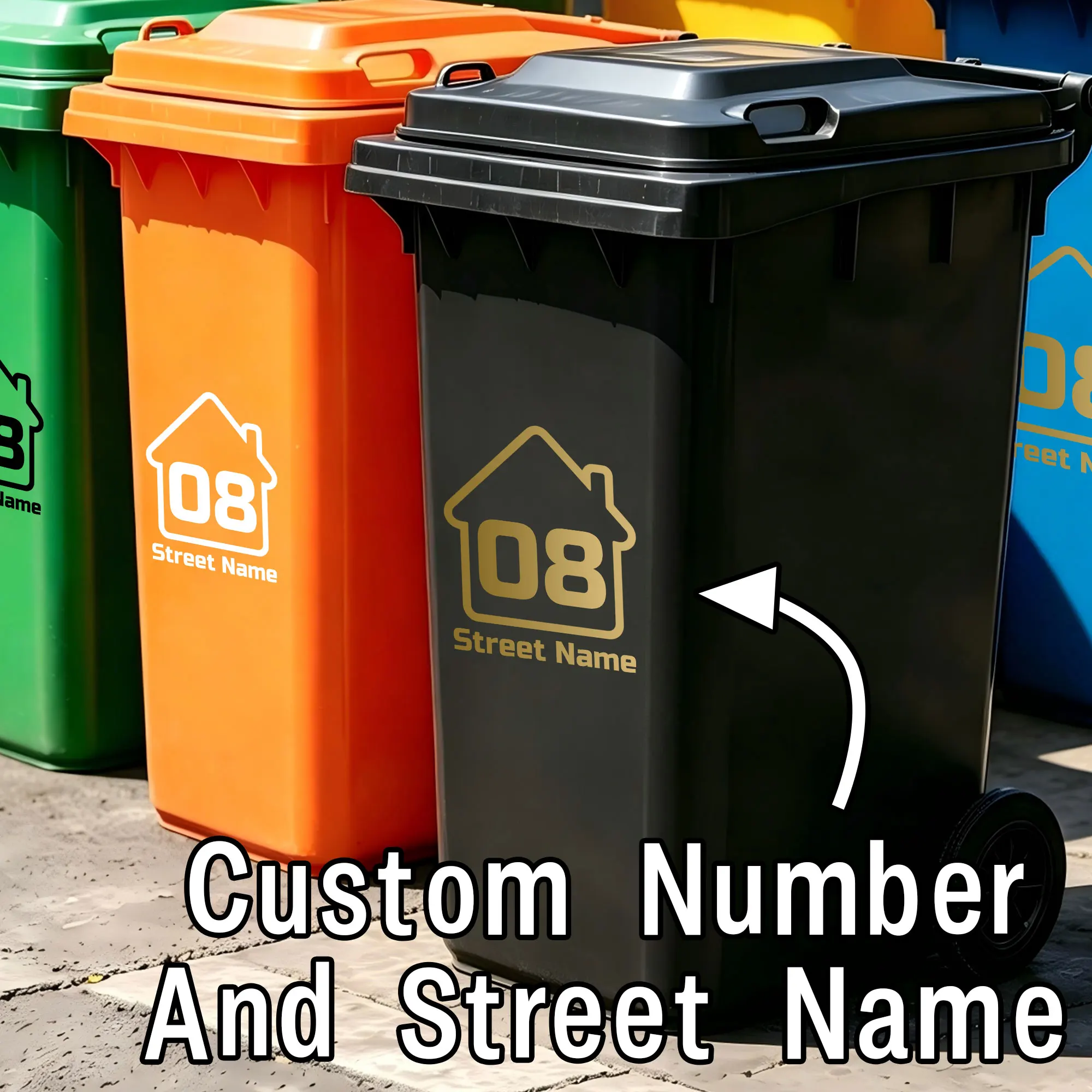 5PCS House Pattern Custom Trash Can Stickers Waterproof Personalized House Number & Street Name Outdoor Home Decor Vinyl Decals image 5