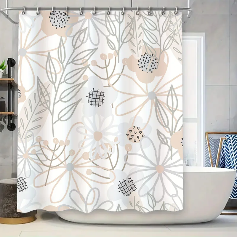 

Занавеска для душа с цветочным принтом, современный декор для ванной комнаты, комплект белого коврика для ванной с цветочным принтом, серый и розовый цветочный узор 180x240 см