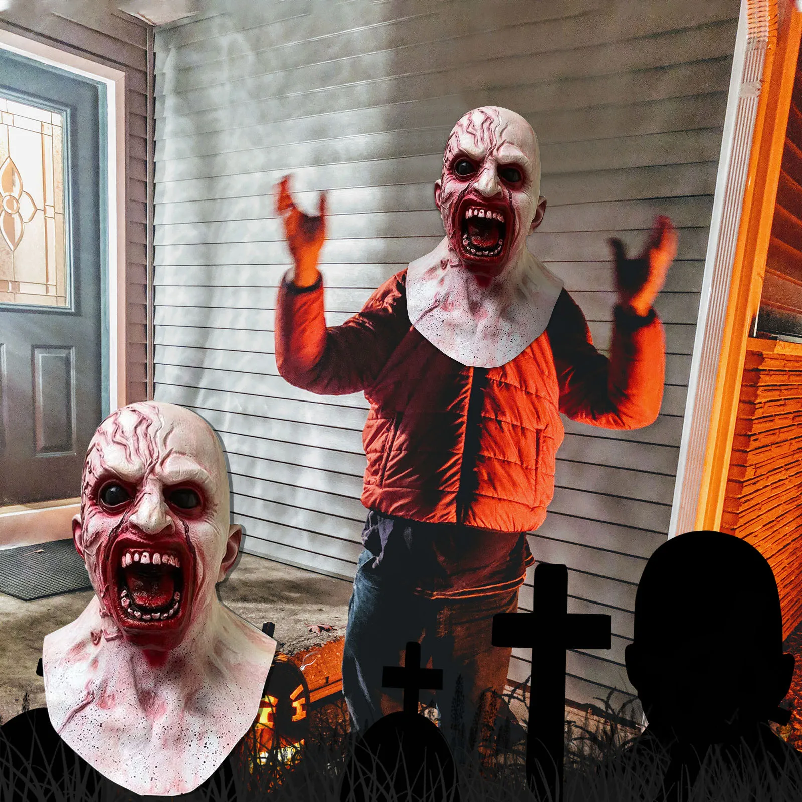 Máscara de cabeza completa de terror, máscara de látex realista aterradora para fiesta de Halloween, mascarada, Carnaval, accesorios de decoración para Cosplay