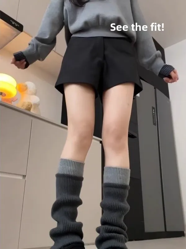 

High Waist Plaid Wrap around Shorts Women's Autumn Winter New Style Button Design Slimming Base Layer Pants Boot Cut Trousers