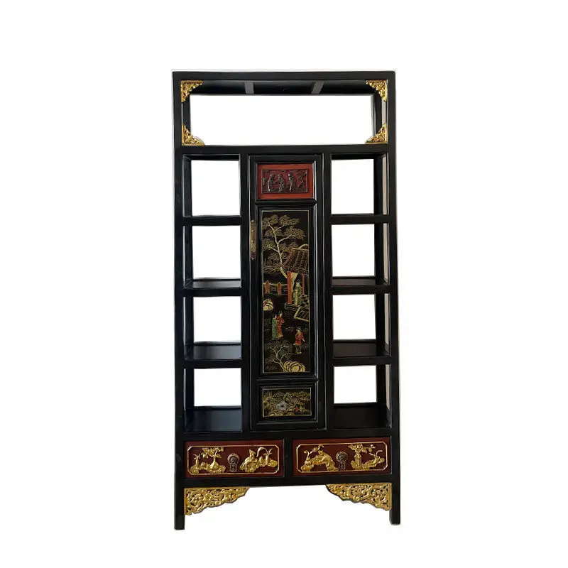 Bogu frame solid wood Chinese retro old carved tea cabinet living room Duobao Pavilion study display cabinet
