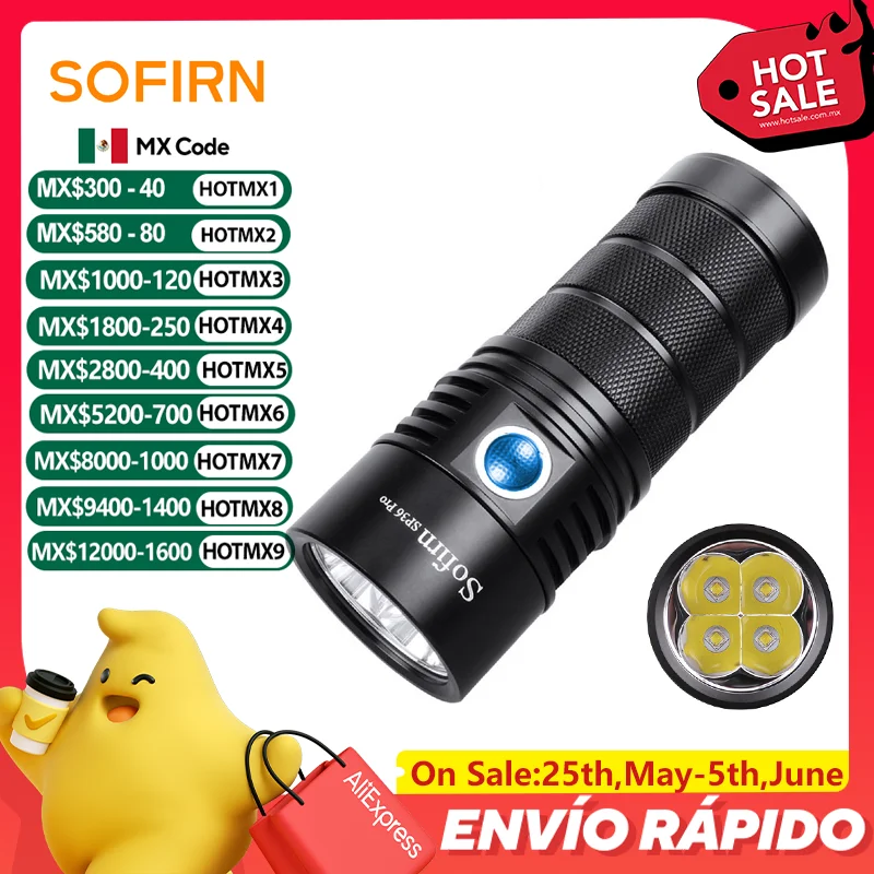 Sofirn SP36 Pro 8000 lm Leistungsstarke LED-Taschenlampe 4 * SST40 USB C wiederaufladbare