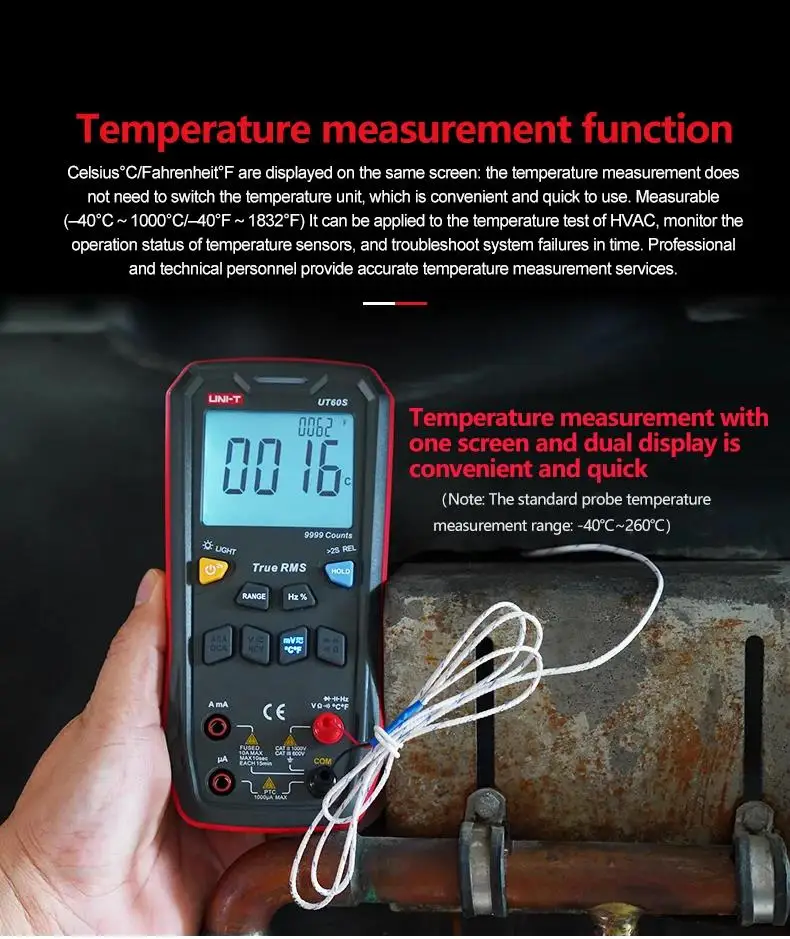 Imagem -06 - Uni-t-digital Multímetro Inteligente Ut60s Ut60bt 1000v ac dc Voltímetro Amperímetro True Rms Medidor de Frequência Capacitor Testador de Temperatura