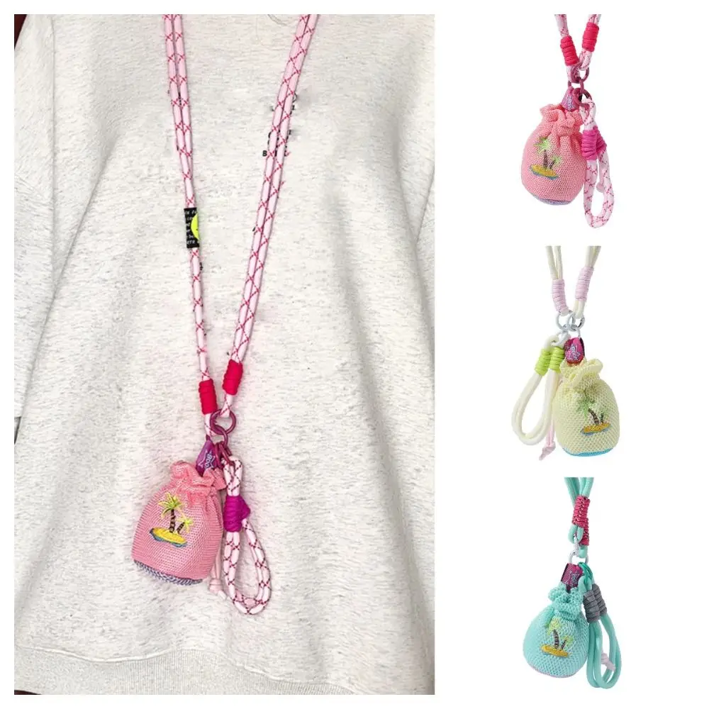 Borsa a rete Borsa per cuffie a tracolla Borsa per collo appesa con cordino in dopamina Borsa per rossetto Mini portamonete multifunzionale per ragazze
