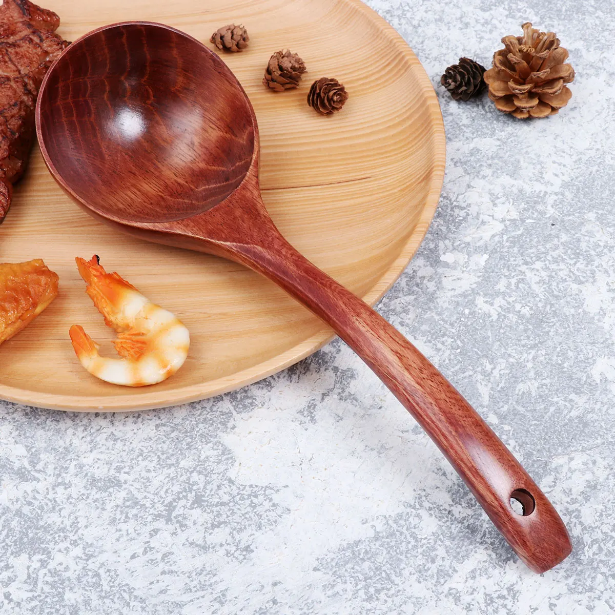 

Wooden Soup Ladle Natural Eco Friendly Lightweight Sturdy For Cooking Serving Large Food Quantity Comfortable Handle