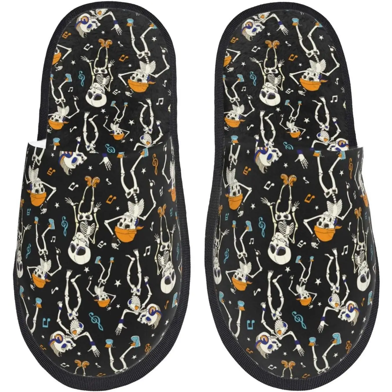 Dancing Skeleton Party Print Women Slippers Home Furry Shoes Keep Men Couples Shoes Warm For Women Bedroo Print