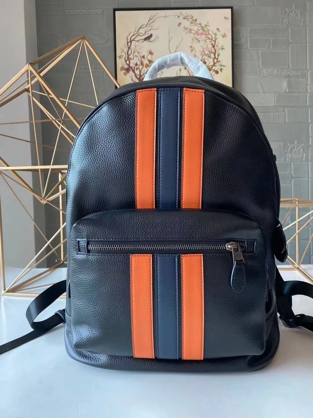 

Fashion Mens Backpack Striped New Design Casual Versatile Double Zipper Backpack School Bag Travel Rucksack