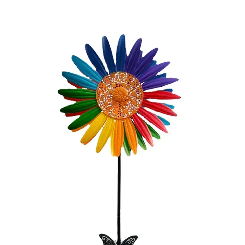 Enchanting Sunflower Windmill, Vibrant Iron Art, Hand Painted Spinner, Decorative Garden Ground Stake, Climbing Support