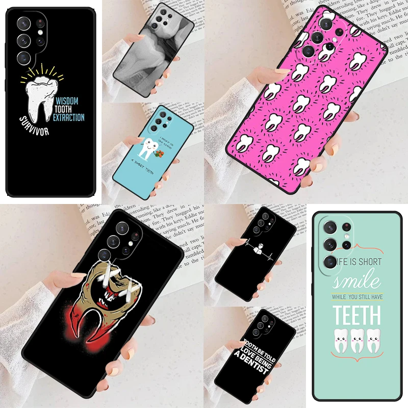 Dentist Dental Dent Tooth Cute Teeth Phone Case For Samsung Galaxy S24 S23 S22 S21 Ultra S10 Note 10 Pro S20 Plus FE S9 S8 Cover