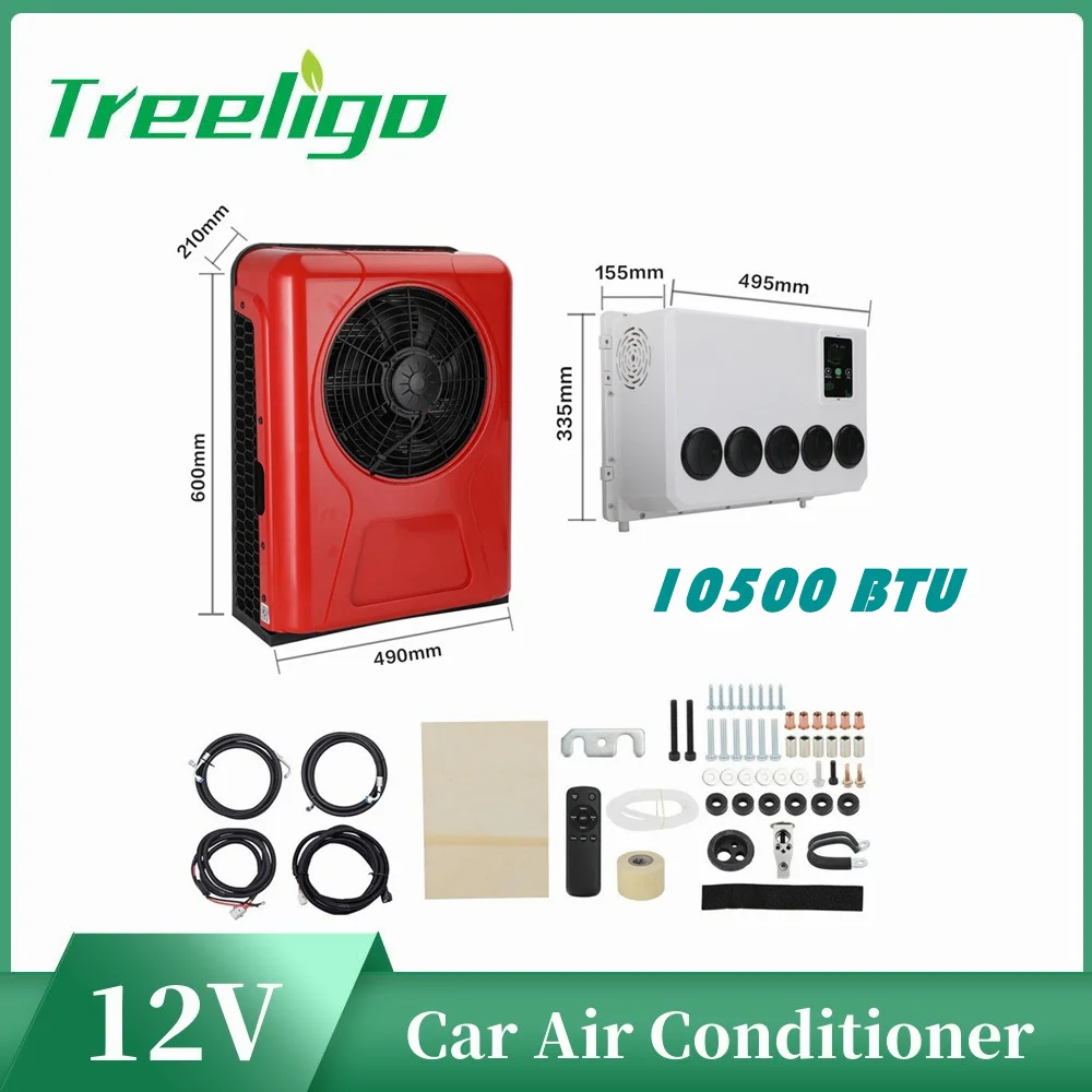 Treeligo 2024 12V Electric Truck Air Conditioning AC Split Air Conditioner 10500BTU For RV Car Tractor Van Mower Baler Harvester