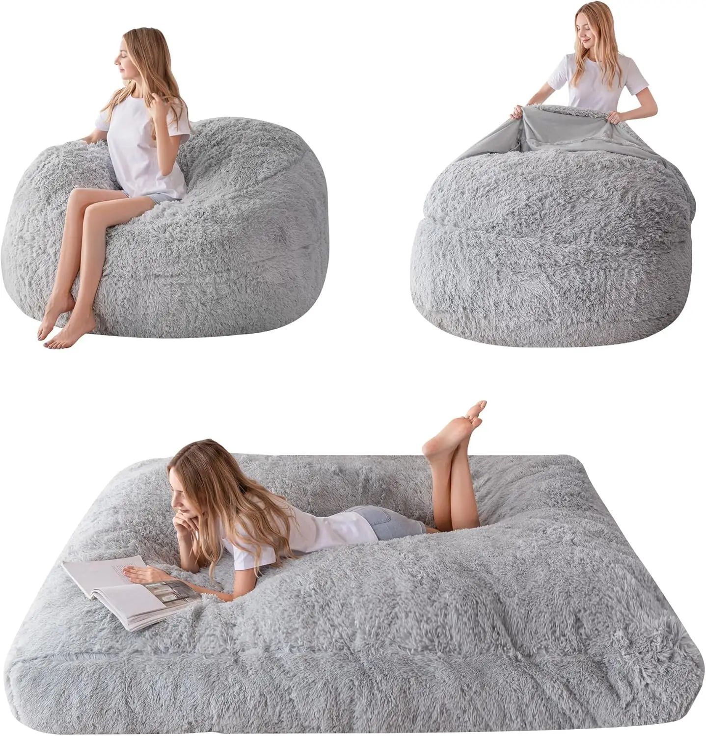 

Giant Bean Bag Chair Bed for Adults, Convertible Beanbag Folds from Lazy Chair to Floor Mattress Bed, Large Floor Sofa