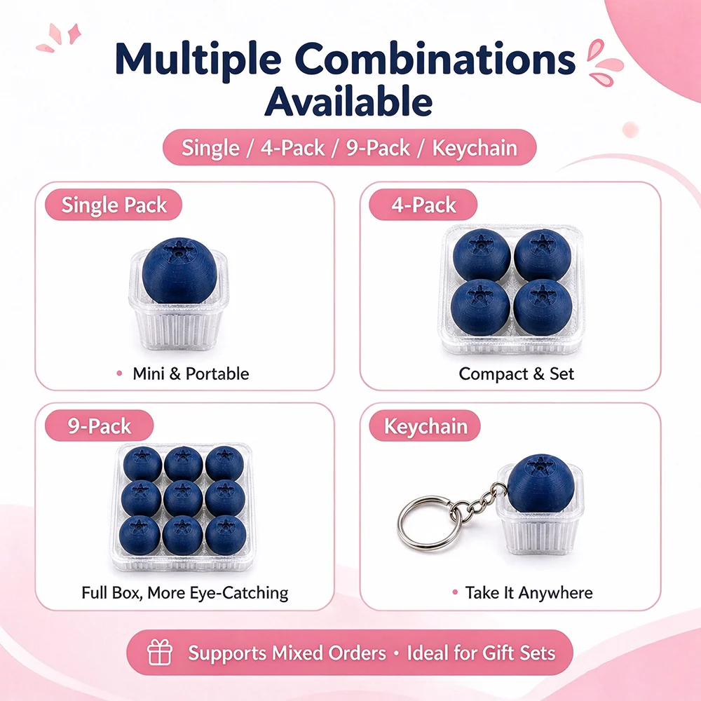 3d Printed Blueberry Clicker  Portable Fun Keychain Realistic Fruit Stress Relief Clicker Desktop Decoration Gift for Friends