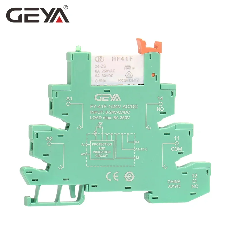 1PCS GEYA 6.2mm thickness Din Rail Slim Relay Module 6A 1NO1NC  12V Relay 24V 48V 110V 230V