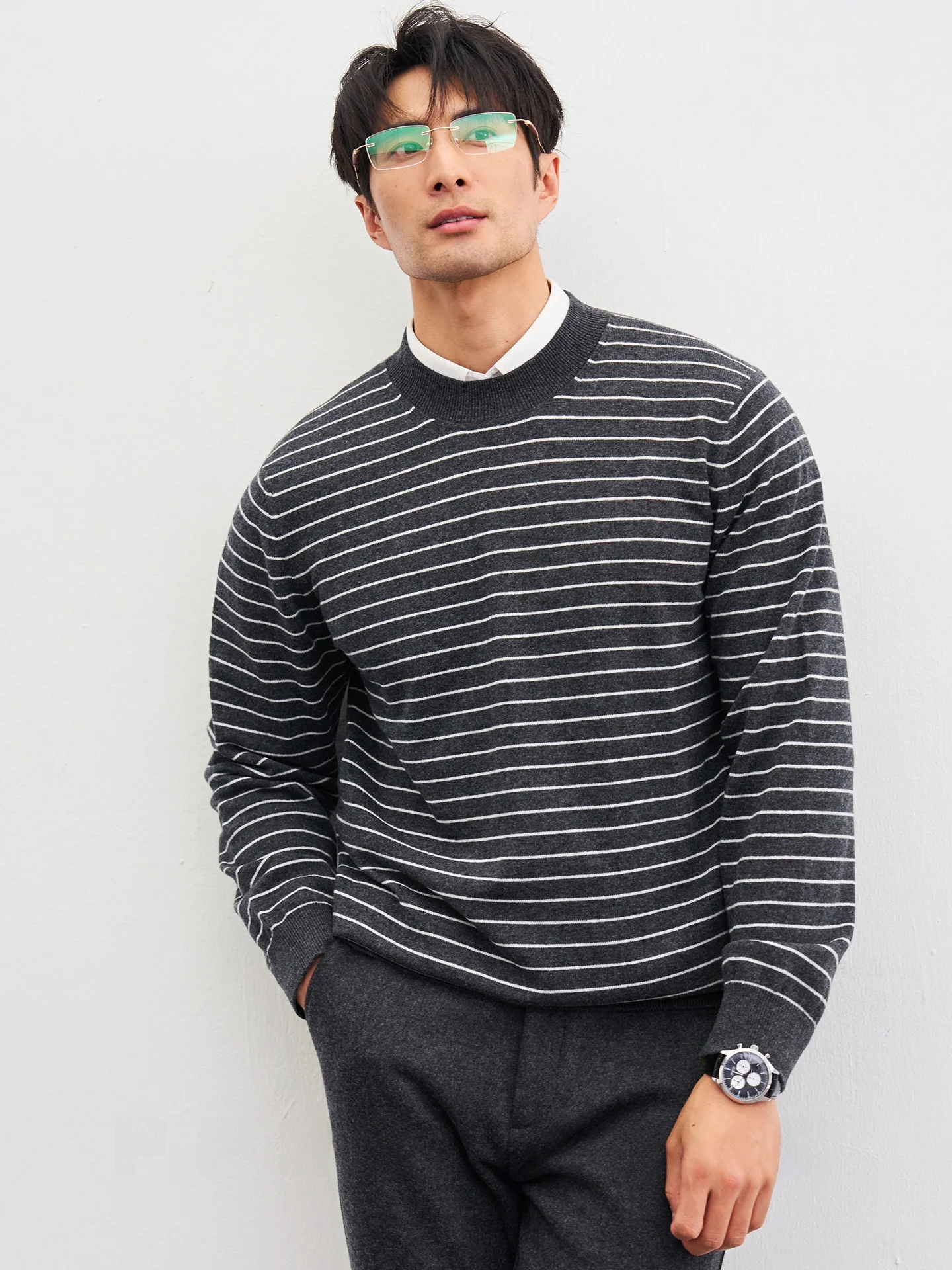 

Ultrine Camere round Ne Sweater Men's Lightweight Winter Spring Striped Knitted Woolen irt Comfortable Casual Sle