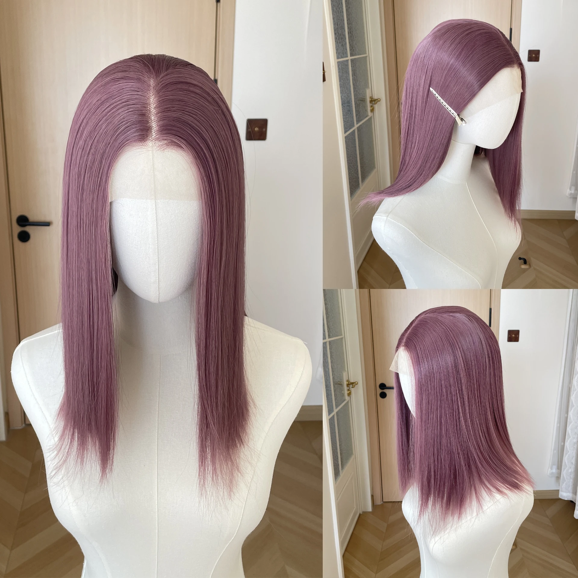

Purple Mixed 13X4 Synthetic Lace Front Wigs for Women Shoulder Length Cosplay Wigs for Men Half Hand Tied Glueless Natural 150%
