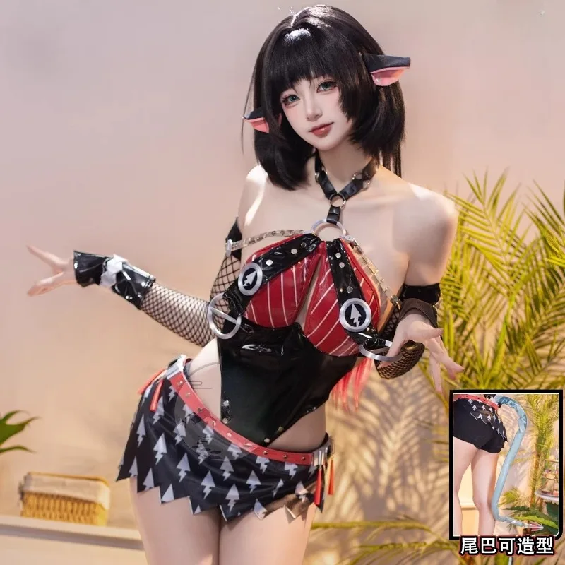 

Jane Doe Cosplay Game Zenless Zone Zero Costume Black Swimwear Jumpsuit with Accessories Wig Full Set for Women