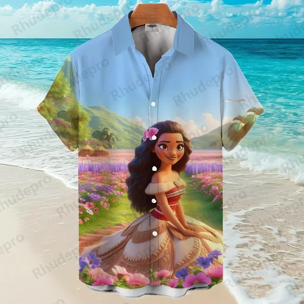 

Disney Summer Fashion Moana Hawaiian Shirt Men Women Clothes Temperament Men's Street Trend Retro Boutique Teen Shirts