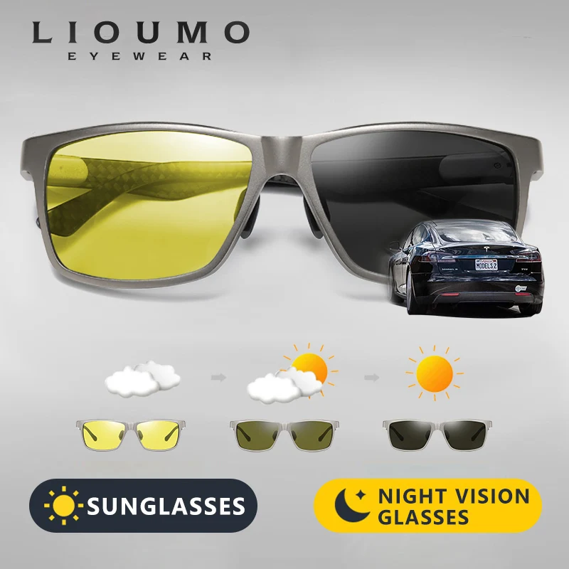 LIOUMO High Quality Carbon Fiber Frame Sunglasses Polarized Men Photochromic Day Night Vision Glasses Women Anti-glare Eyewear