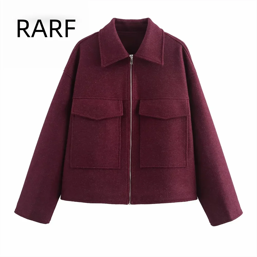 

2024 Autumn New Soft Glutinous Large Pocket Solid Color Woolen High End Loose Fashion Versatile Jacket Coat