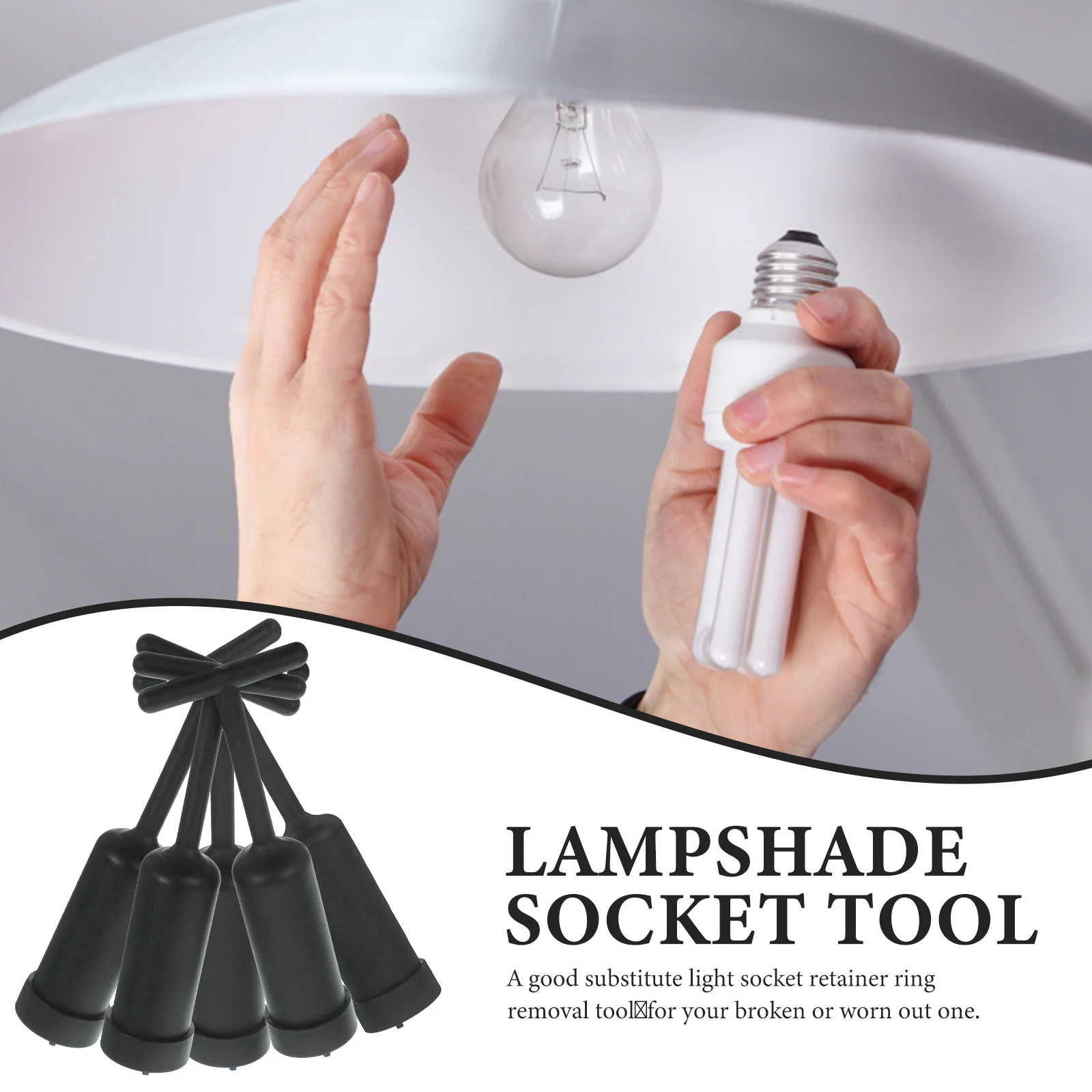 

5 шт. торцевой ключ, пластиковое стопорное кольцо, инструмент для абажура G9, съемник цоколя, сменные аксессуары