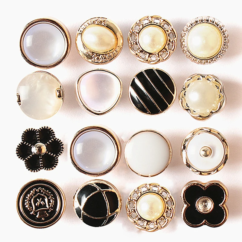 5/10pcs Round Pearl Buttons Rhinestones Hand-sewn Shirt Plastic Shank Buttons For Ladies Coat Dress Cufflink Decorative Buckles