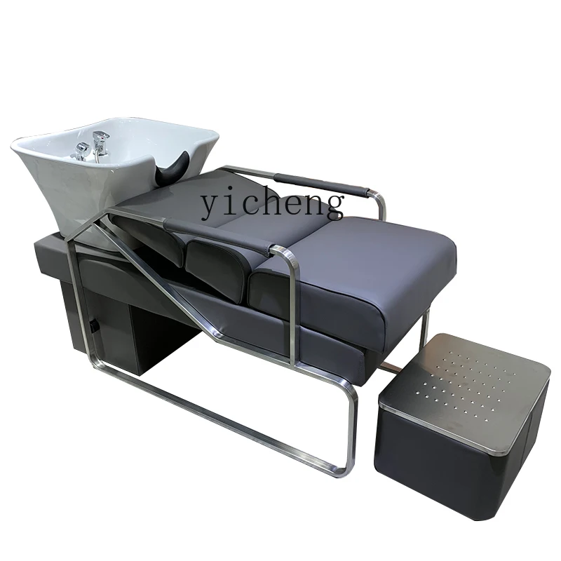 

Tqh New Simple Hair Salon Shampoo Chair Stainless Steel Half Lying Ceramic Basin Flushing Bed Flat Lying Salon Shampoo Bed