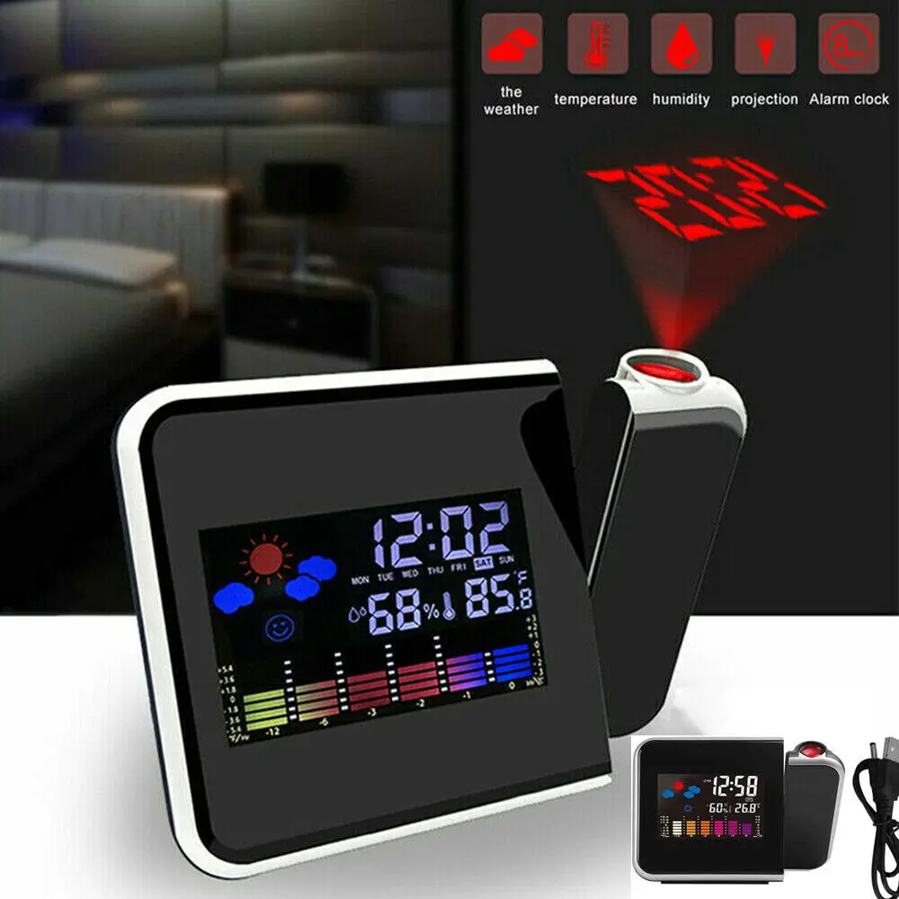 Reloj Despertador Inteligente con Proyector LED Digital, Temperatura, Hora, Proyección, Pantalla LCD