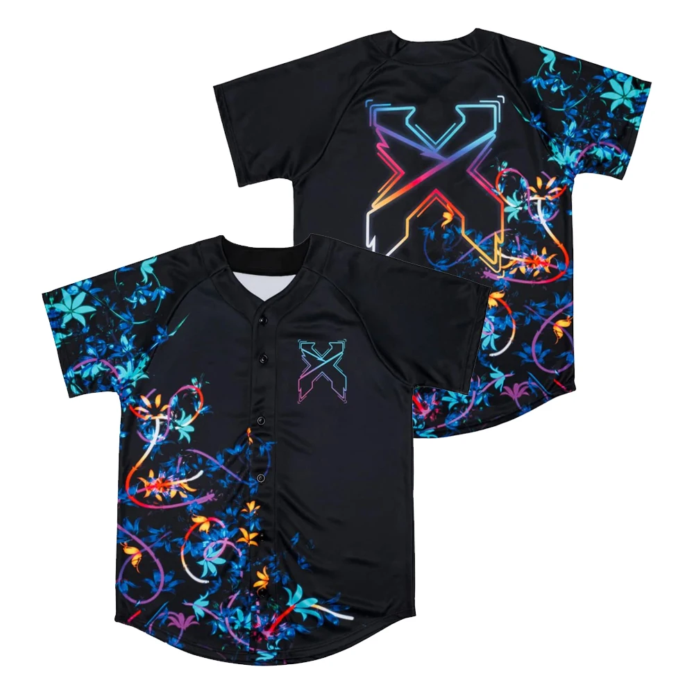 EXCISION Maglia da baseball floreale Top Nexus Tour 2024 Scollo a V Manica corta Tee Uomo Donna Streetwear Abiti Hip Hop