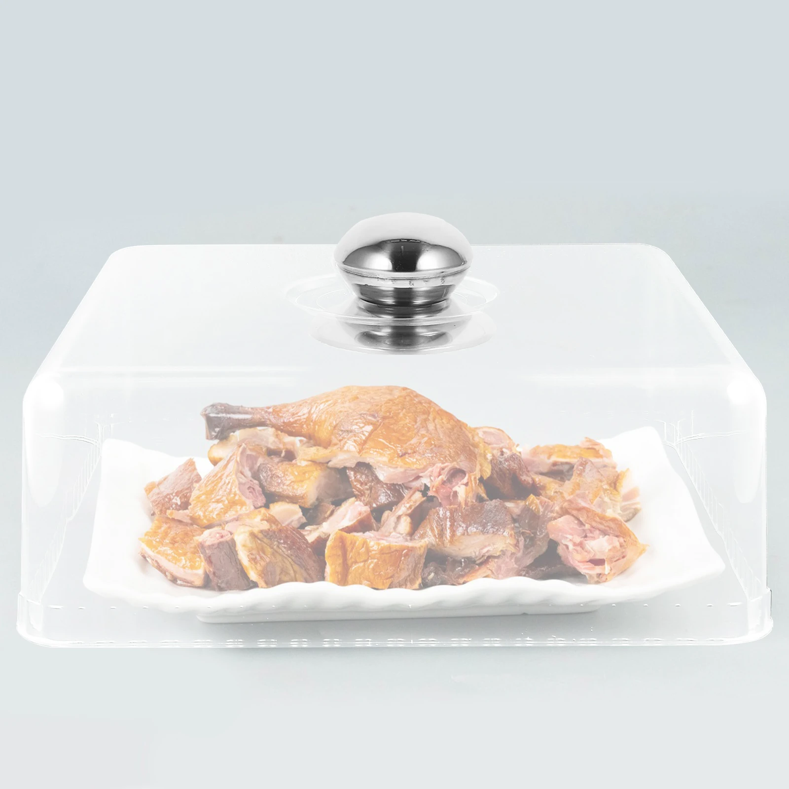 

1 pc Reusable Stainless Steel Handle Food Thick Dust Insect Proof Dessert Snack Cake Tray Household Restaurant Kitchen