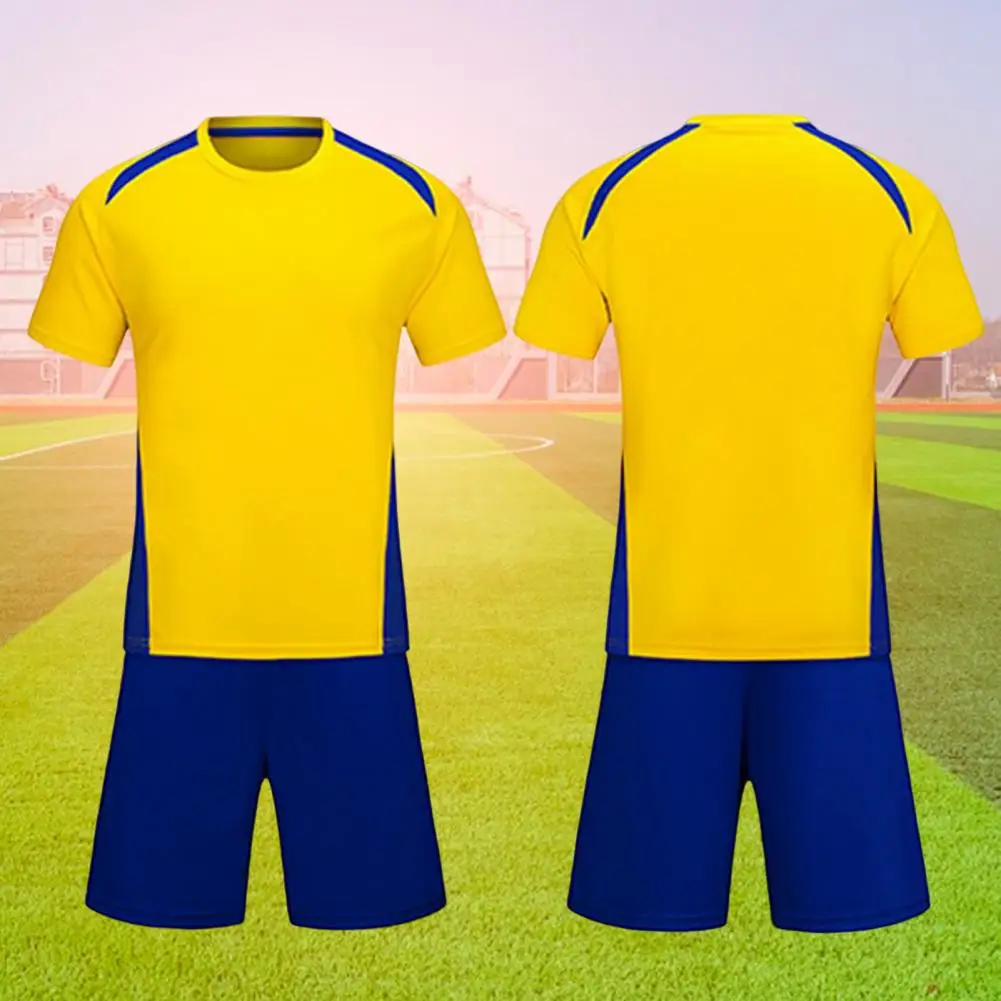 Unisex esportes t-shirt shorts, futebol Jersey, uniforme de treinamento do estudante, gola redonda absorvente de suor, futebol