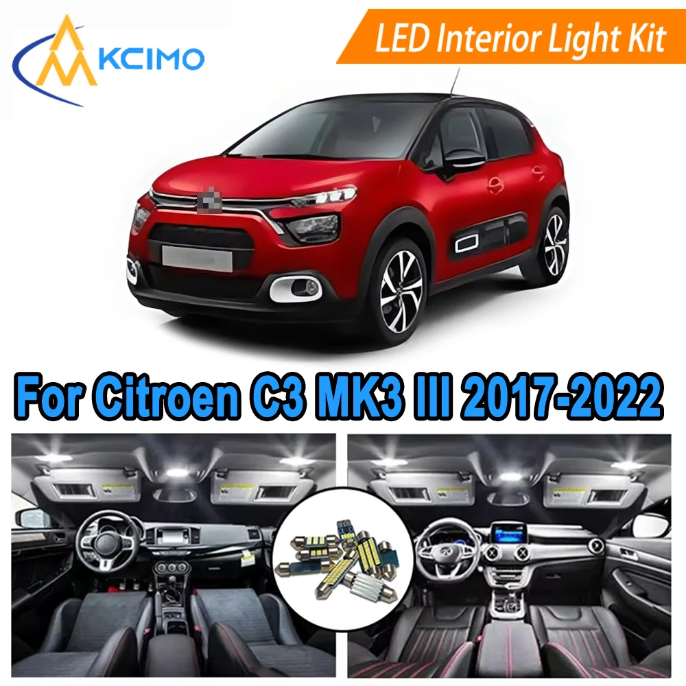 

Interior LED Lights Set For Citroen C3 MK3 III (2017-2022) White/Blue Car Atmosphere Lamp Kit Waterproof Footwell Lighting