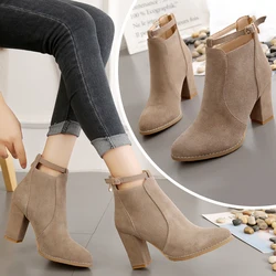 Women's Heeled Ankle Boots Fashion Sexy Pointed Woman Short Boots 2022 Spring Autumn New Plus Size 43 Women Shoes Botas De Mujer