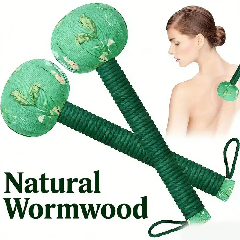 Long-Handled Wormwood Massage Hammer for Lymphatic Drainage Manual Full Body Massage Tool Herb Filling Muscle Massage Stick