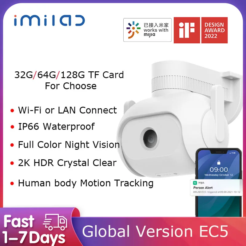 Global IMILAB EC5 IP Camera Smart 2K Security protection Outdoor Camera IP66 Support Wifi & LAN Connect Smartphones Control