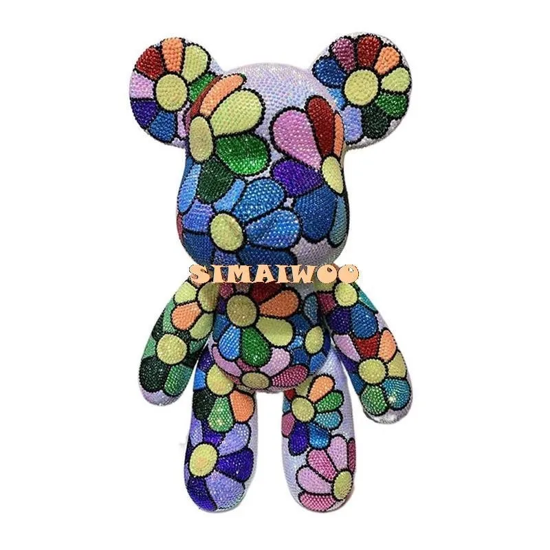 Handmade Rhinestone Flower Bear Creative Crystal Statue Bling-bling DIY Birthday Surprise Gift Home Decoration