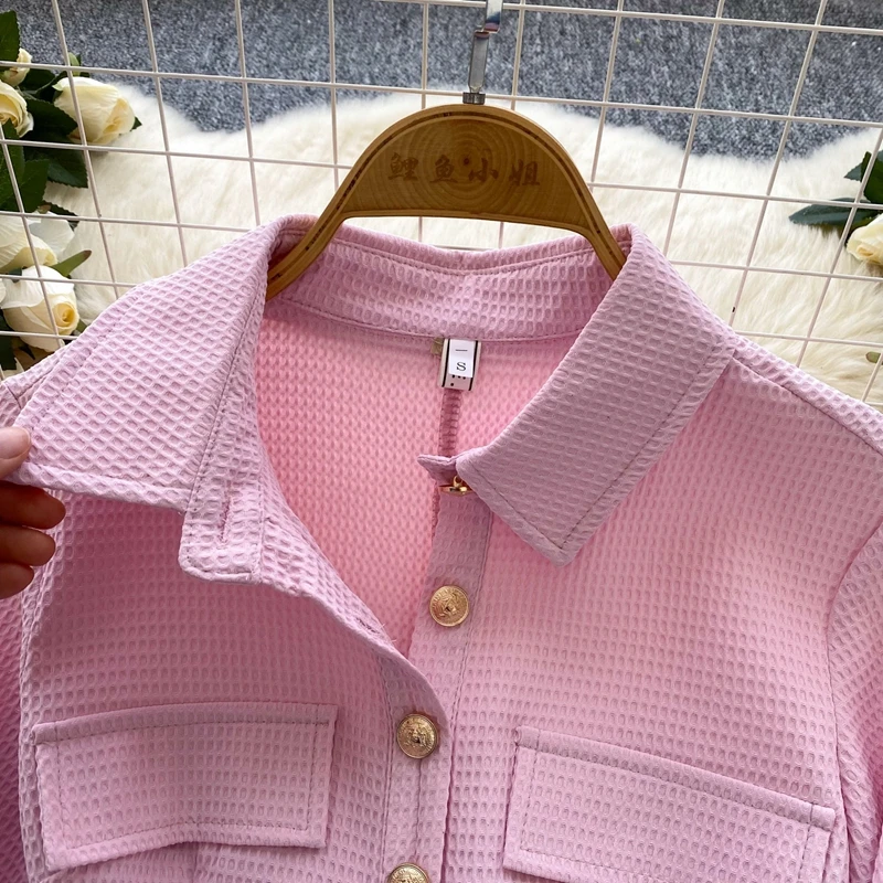 الفرنسية الرجعية نمط طويلة الأكمام طوق أزرار معدنية الخصر Cinching التخسيس مطوي فستان المرأة الربيع الزي #4