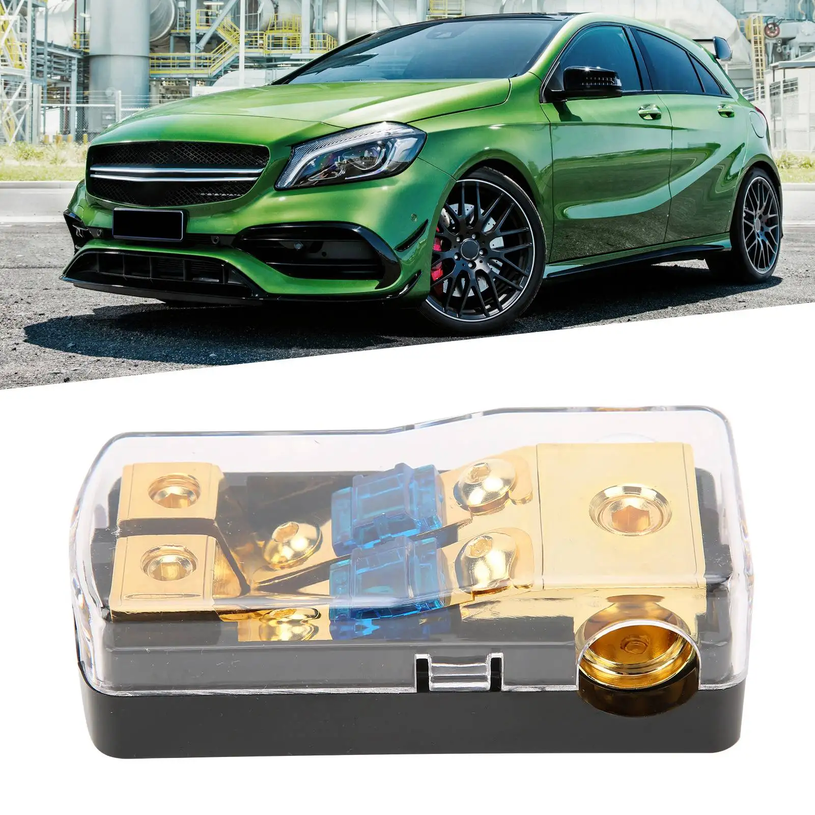 60A Power Distribution Block 1 in 2 Way Out Car Audio Splitter Copper Ground Holder Car Stereo Audio Power Holder