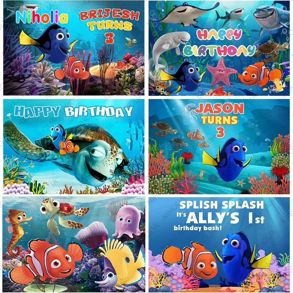 Finding Nemo Dory Marlin Backdrop Ocean Coral Undersea Boy Birthday Party Photography Backgrounds StudioBooth Props Banners