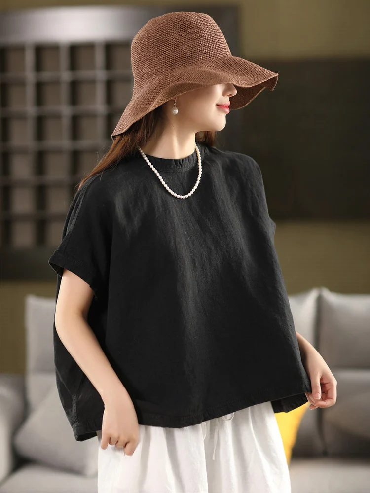 

Heavyweight Haax Loose Fit mid Sve Overhead irt White Slimming Summer Artistic Women's Casual Faion Commute Sle