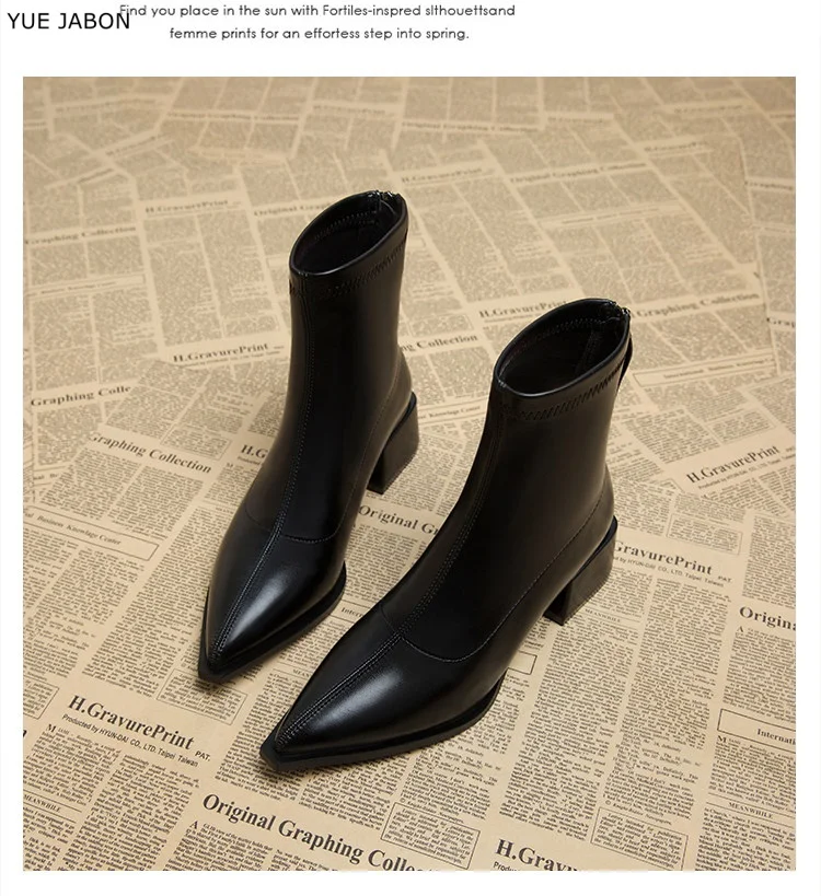 

Black Fashion Vintage Square Heels Women Slim Ankle Boots Autumn Winter Pointed Toe Stripper Party Short Booties Zapatos De Muje