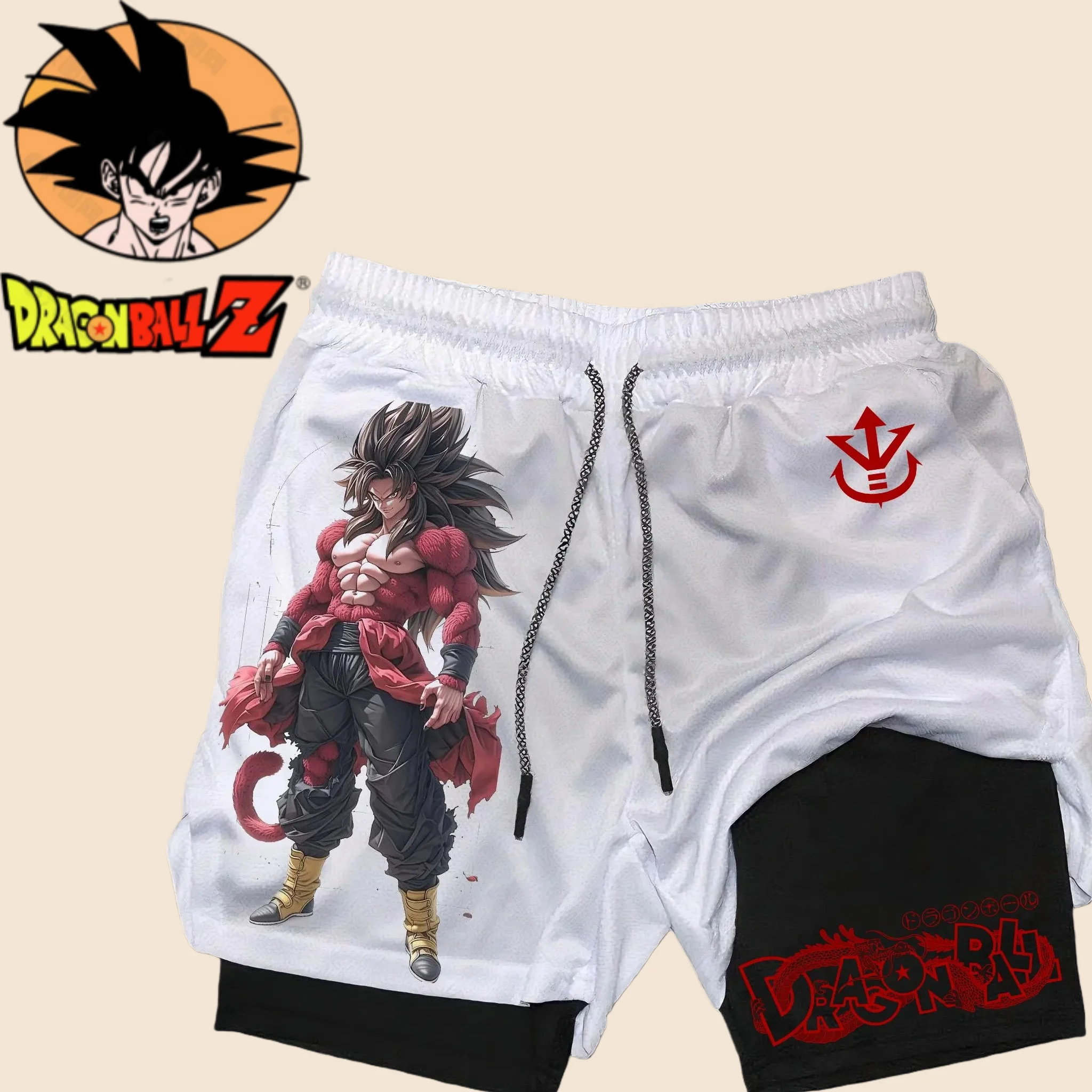 

2025 Dragon Ball Anime Peripheral GOKU Majin Buu Printed Double Layer Shorts American Sports Men's Summer Loose Breathable Pants