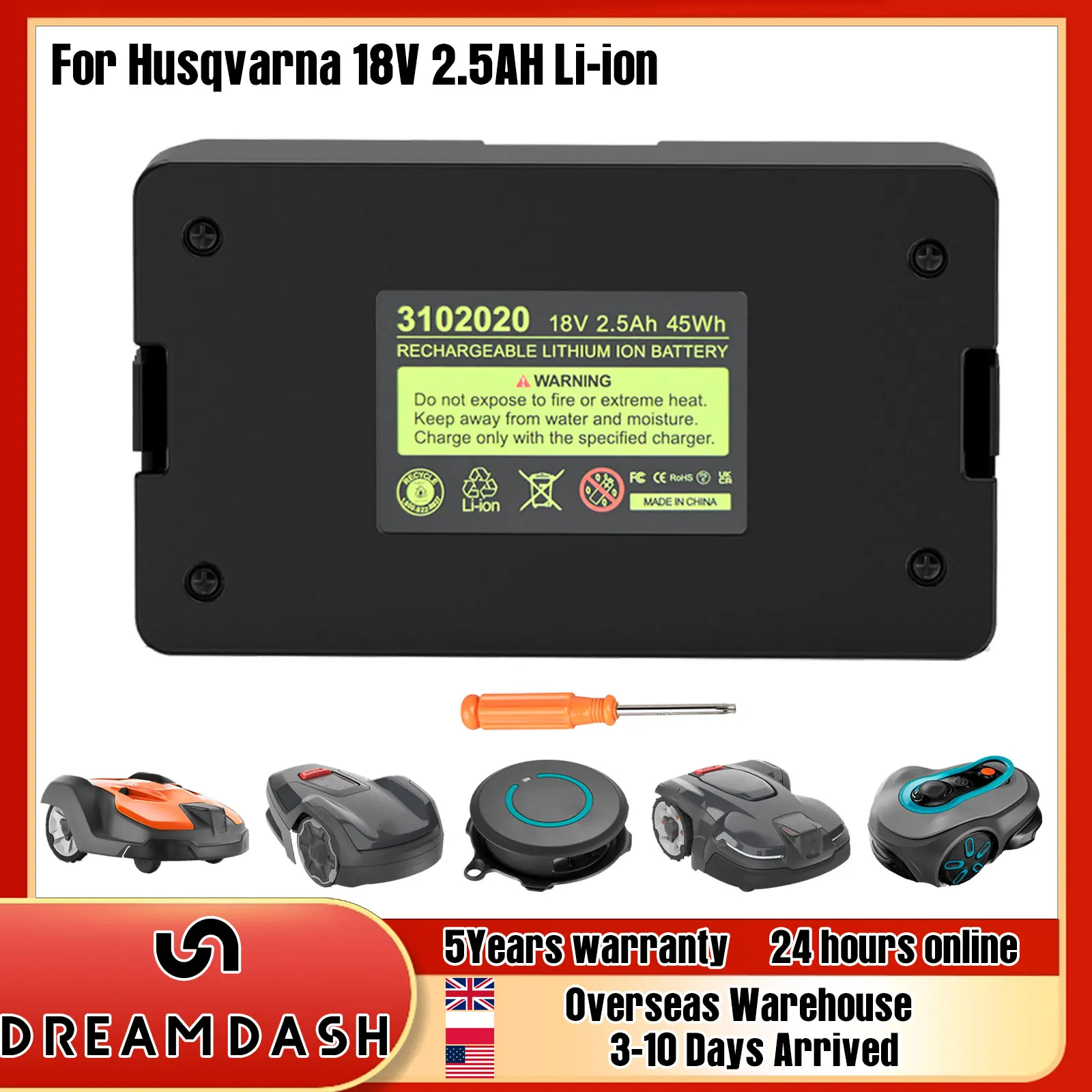 

Dreamdash 18V Li-ion Battery For Husqvarna Automower 115H/305/310/520 For Gardena Sileno City/Life Lawn Robot Battery 2.5Ah